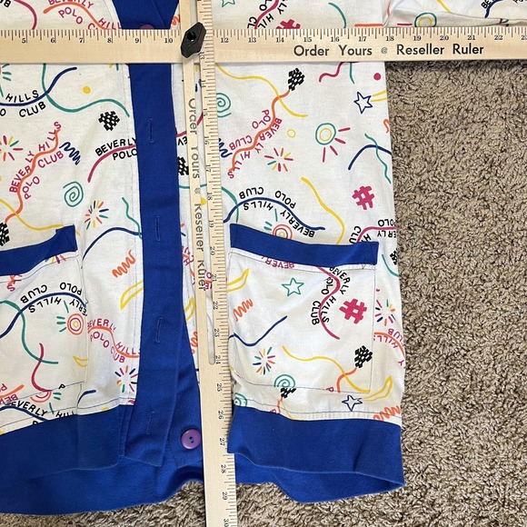 Vintage Beverly Hills Polo Club Cardigan Womens M Colorful Graphic Sweater Prep - Picture 5 of 5